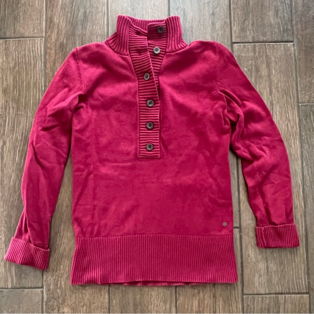 Eddie Bauer Button Front High Neck Long Sleeve Sweater size XS Brick Red
